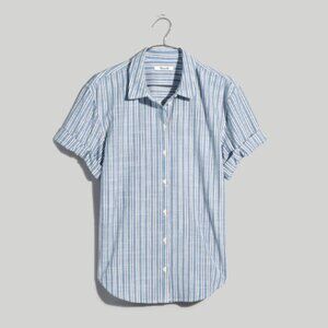 Madewell Striped Short-Sleeve Shirt in Blue and White Stipe (S) Like New